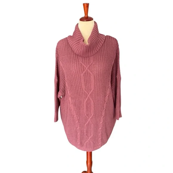 Express Women's NWT Mauve Cowl Neck Cable Knit Sweater Size XL Dolman 3/4 Sleeve - Picture 8 of 16